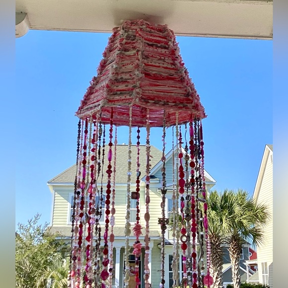Handmade “Pretty in Pink” Porch Lampshade Chandelier PLEASE SEE VIDEO - Picture 5 of 12